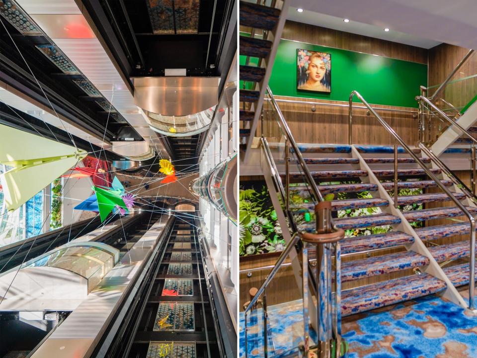 Elevators (L) and stairs (R) on the world's largest cruise ship