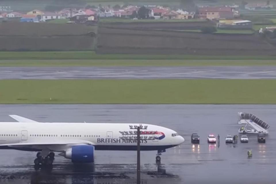 Emergency services respond after the plane touched down on the island of Terceira