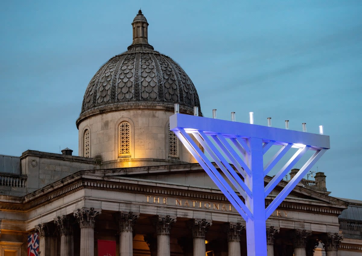 Last year’s Trafalgar Square menorah during the annual Menorah Lighting Ceremony in London  (Dominic Lipinski/PA)