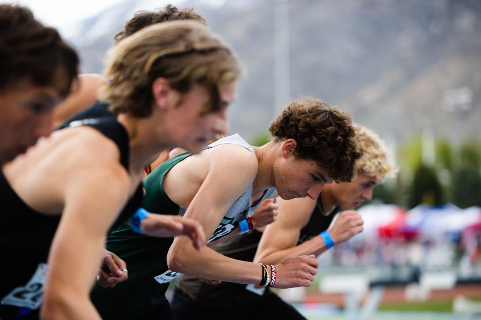 High school athletes compete during the BYU Track Invitational at the Clarence F. Robison Outdoor Track & Field in Provo on May 6, 2023. | Ryan Sun, Deseret News