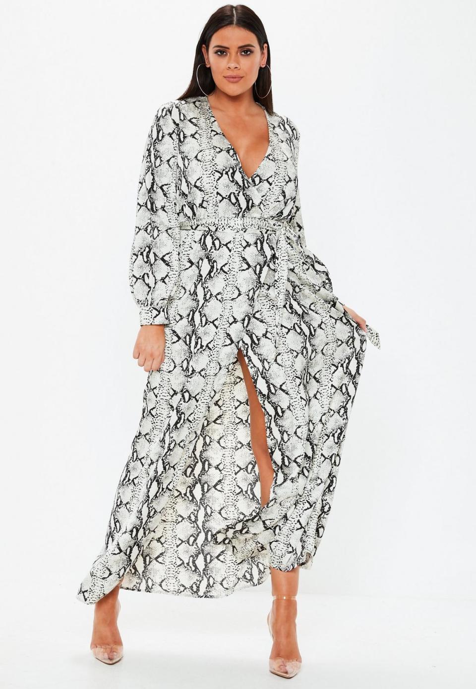 Missguided Gray Snake Print Plunge Maxi Dress (Photo: Missguided)
