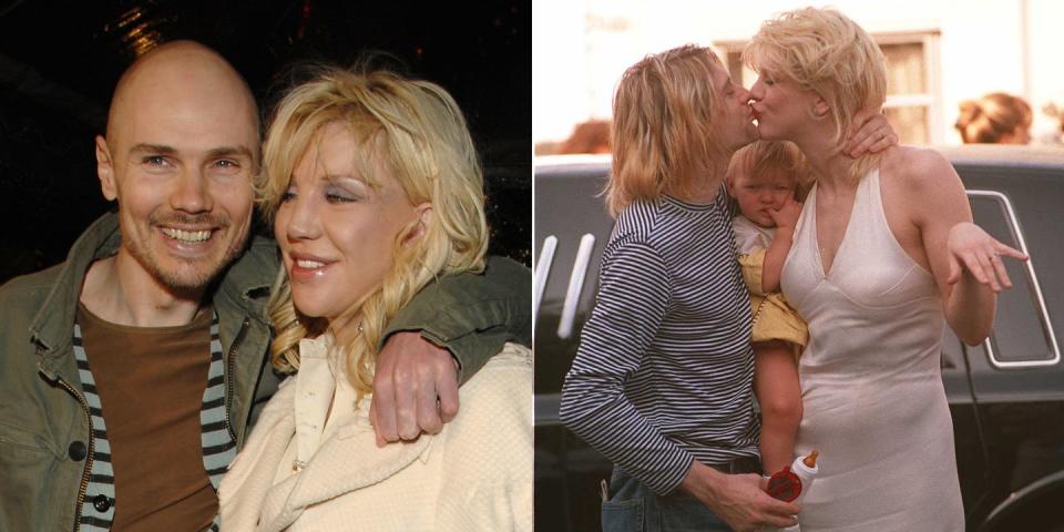 <p>Courtney Love and Kurt Cobain will always be considered one of rock and roll’s most iconic couples, but Love wasn’t with Cobain from the beginning. Back in the '90s, Love was dating Billy Corgan of The Smashing Pumpkins. Love <a href="http://loudwire.com/courtney-love-leaving-billy-corgan-kurt-cobain/" rel="nofollow noopener" target="_blank" data-ylk="slk:revealed in an interview;elm:context_link;itc:0;sec:content-canvas" class="link ">revealed in an interview</a> for the documentary <em><a href="https://www.amazon.com/Montage-Heck-Brett-Morgen/dp/B0186BXN0I/?tag=syn-yahoo-20&ascsubtag=%5Bartid%7C10051.g.36886508%5Bsrc%7Cyahoo-us" rel="nofollow noopener" target="_blank" data-ylk="slk:Montage of Heck;elm:context_link;itc:0;sec:content-canvas" class="link ">Montage of Heck</a> </em>that the two later broke up, because Corgan wouldn't pay for her to fly home after a show. The Smashing Pumpkins were playing with Nirvana at the time, so she ended up staying with the Nirvana band members. She began a relationship with Cobain, with whom she had a daughter, Frances Bean Cobain, <a href="https://www.huffingtonpost.com/2011/10/10/courtney-love-on-the-first-time-she-slept-with-kurt-cobain_n_1004113.html" rel="nofollow noopener" target="_blank" data-ylk="slk:she revealed in an interview;elm:context_link;itc:0;sec:content-canvas" class="link ">she revealed in an interview</a>. She said Frances Bean was conceived on a night she had meant to see Corgan.</p>