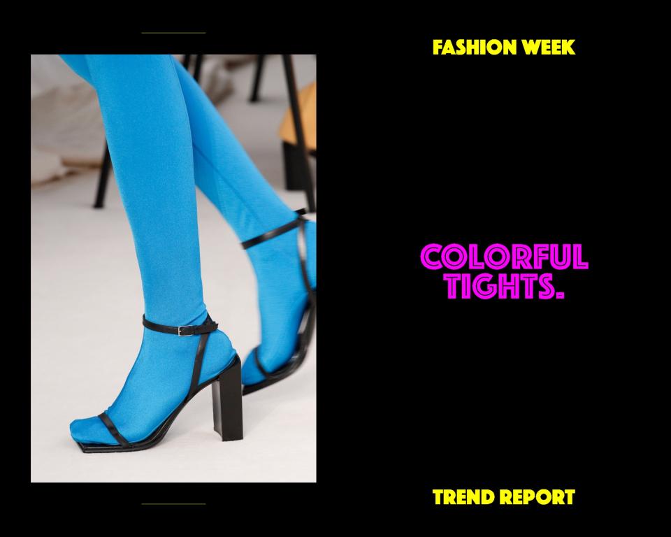 <p>Anything but black! I am talking about tights – and this February, expect to see PVC a la Gucci or ultra-bright colors like at Balenciaga. </p>