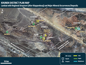 Landsat with Regional Structure (after Kloppenburg) and Major Mineral Occurrences/Deposits