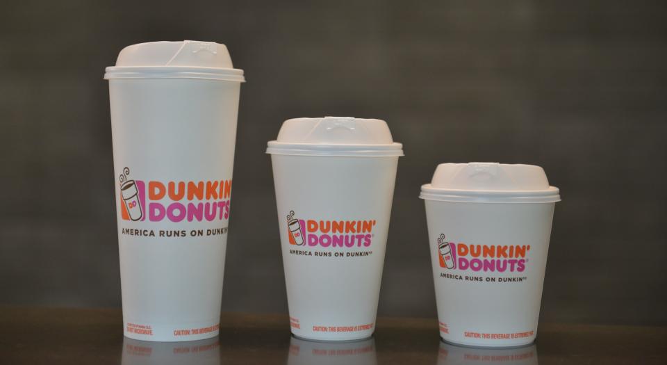 Instead of&nbsp;polystyrene foam cups, Dunkin' Donuts plans to&nbsp;offer these double-walled paper cups. (Photo: Dunkin Donuts)