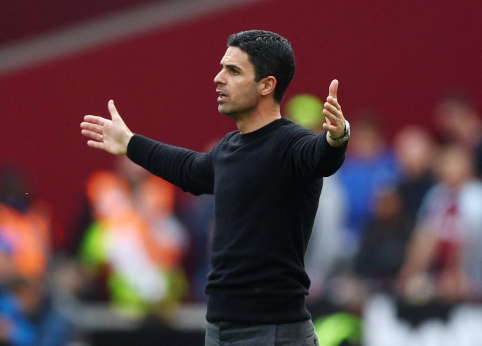 Mikel Arteta watches on as his side squandered a 2-0 lead against West Ham (Action Images/Reuters)