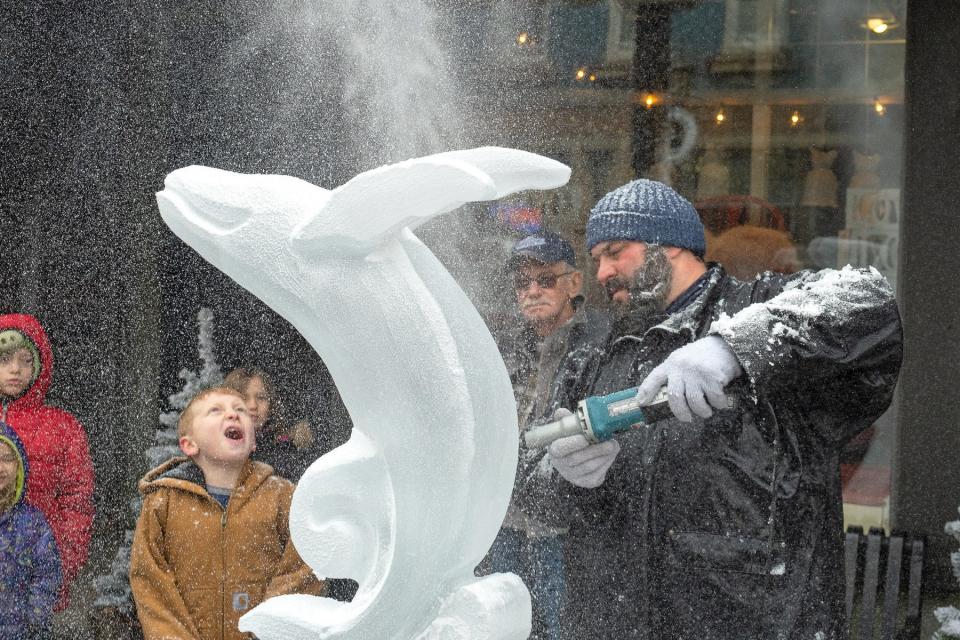 An ice sculptor demonstrates his craft at a previous Ice A Fair in Vermilion.