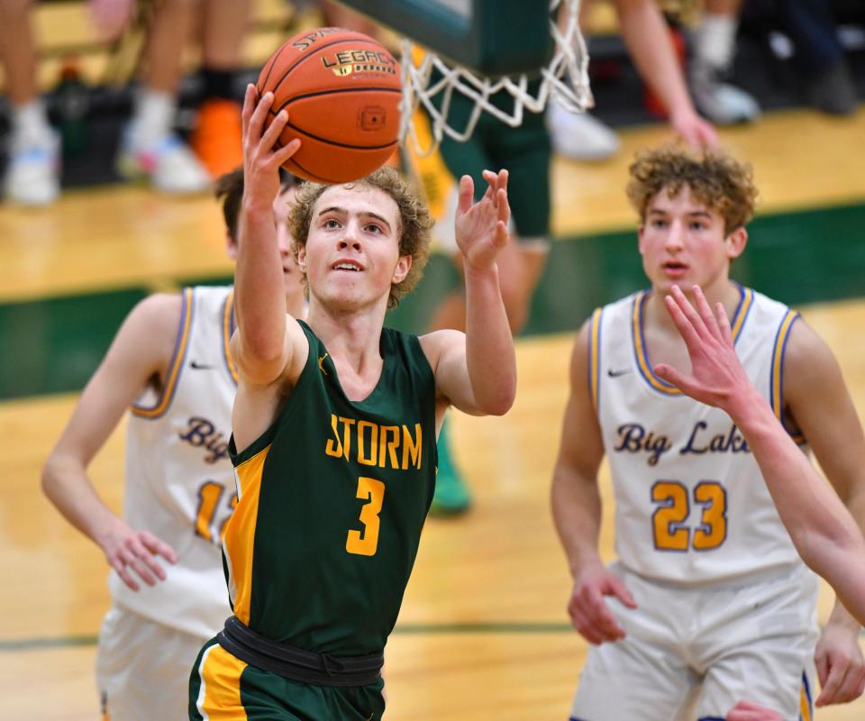 Elijah Moilanen puts up a shot for Sauk Rapids during the first half of the game Tuesday, Dec. 7, 2021, at Sauk Rapids-Rice High School.