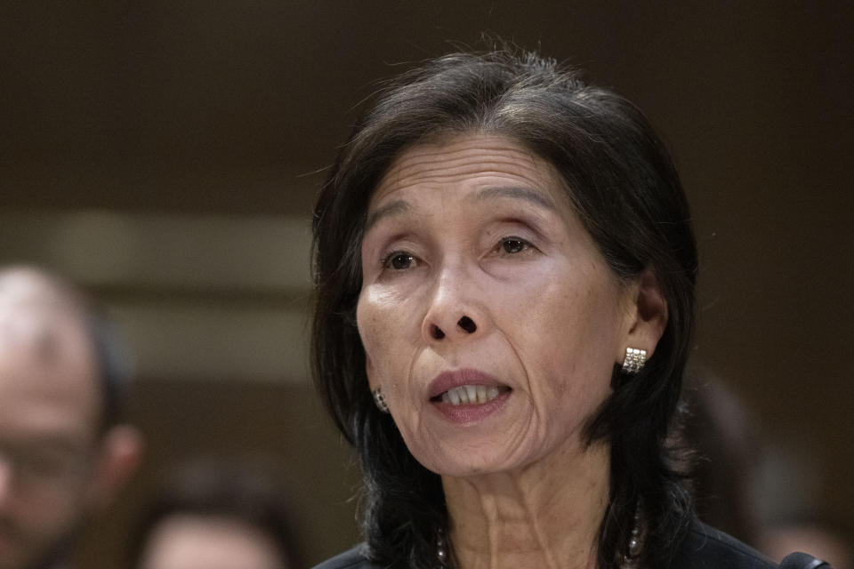 Nellie Liang, Undersecretary for Domestic Finance of the U.S. Department of the Treasury, testifies before a Senate Banking, Housing, and Urban Affairs hearings to examine recent bank failures and the Federal regulatory response on Capitol Hill, Tuesday, March 28, 2023, in Washington. (AP Photo/Manuel Balce Ceneta)