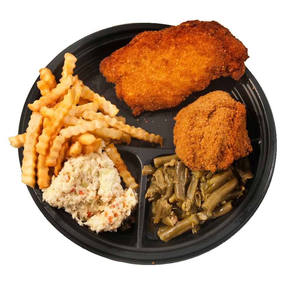 St. Gabriel's men's club fish fry's rolled oyster platter consisting of a fried rolled oyster, a piece of fried codfish, fries, cole slaw and beans.
Feb. 24,  2020