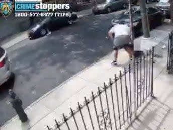 Police release security video footage from 12 July looking for a robber for attempting failed robbery attempts with falling pants (Screengrab/Video)