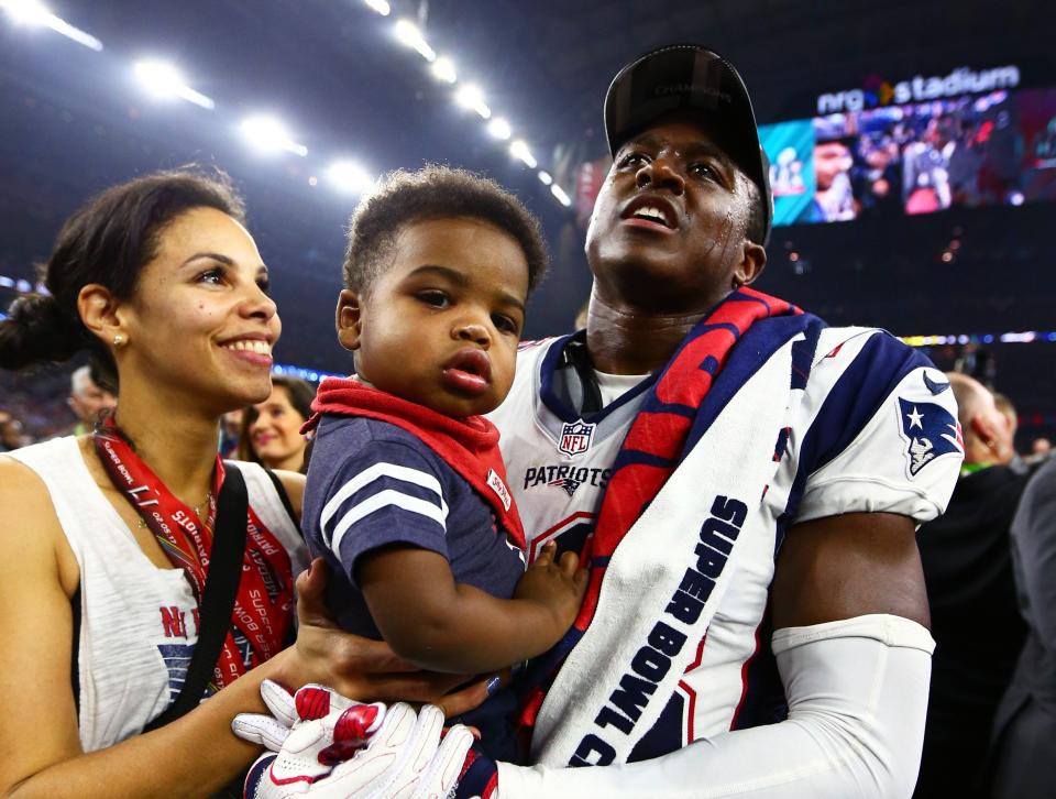 Patriots special-teams’ captain Matthew Slater with wife, Shahrzad Ehdaivand Slater and son Jeremiah Slater, one of their three children, in 2017.  Sunday could be Slater's final game.