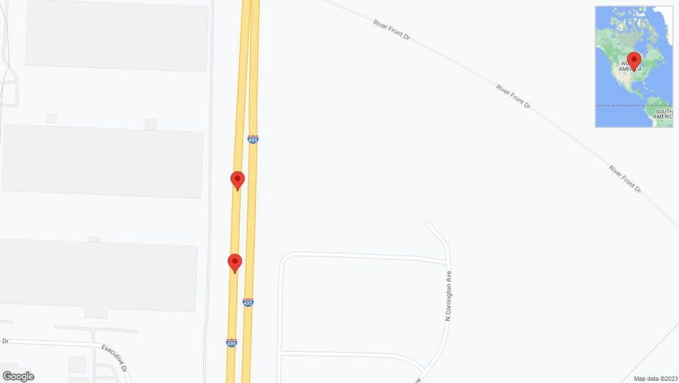 A detailed map that shows the affected road due to 'Broken down vehicle on southbound I-435 in Kansas City' on September 18th at 8:32 p.m.