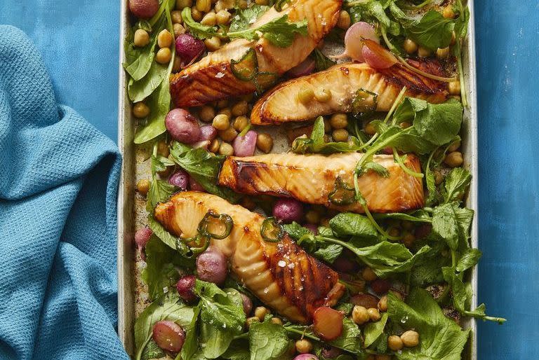 heart healthy recipes hot honey roasted salmon and radishes