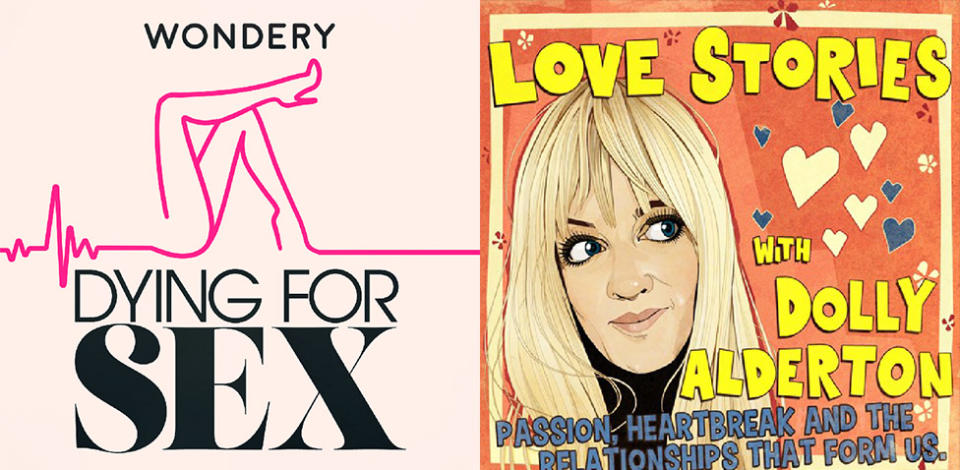 Dying for Sex by Wondery podcast and Love Stories with Dolly Alderton art from cover