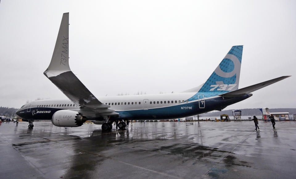 FILE - The first of the large Boeing 737-9 Max models sits outside its production plant, Tuesday, March 7, 2017, in Renton, Wash. On Saturday, Jan. 6, 2024, U.S. officials ordered the immediate grounding of Boeing 737-9 Max jetliners after an Alaska Airlines plane suffered a blowout that left a gaping hole in the side of the fuselage. (AP Photo/Elaine Thompson, File)