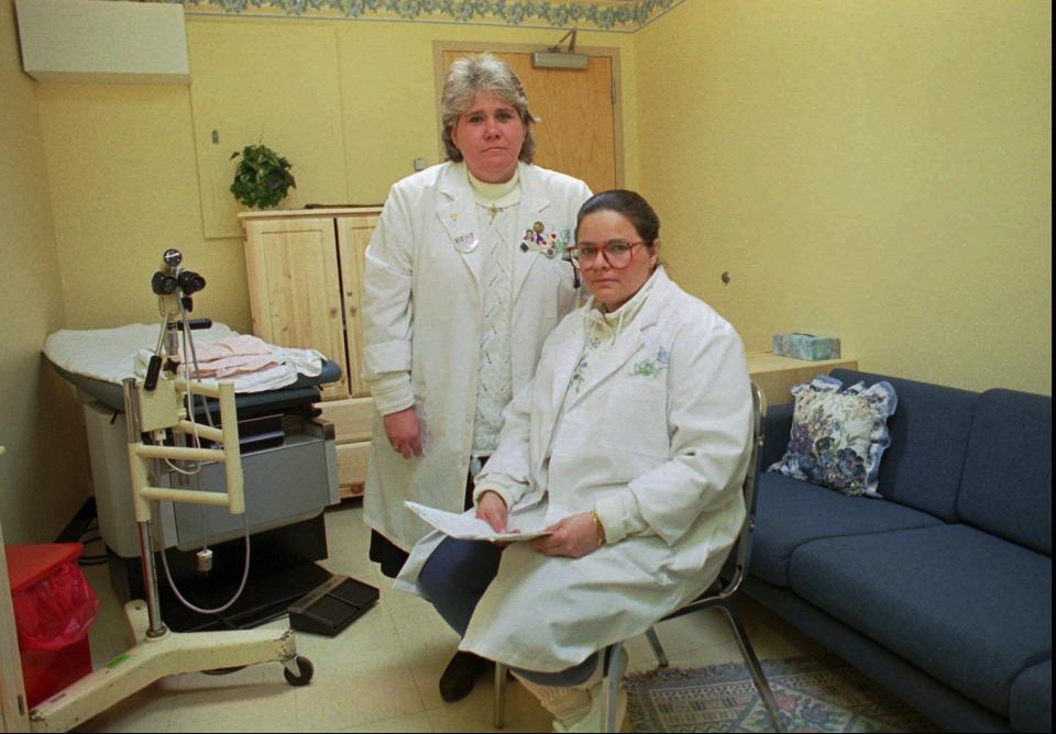 Sexual Assault Nurse Examiners Theresa Anderson, left, and Luann Cook, right, in an examination room in the emergency department at Benedictine Hospital in Kingston, N.Y.