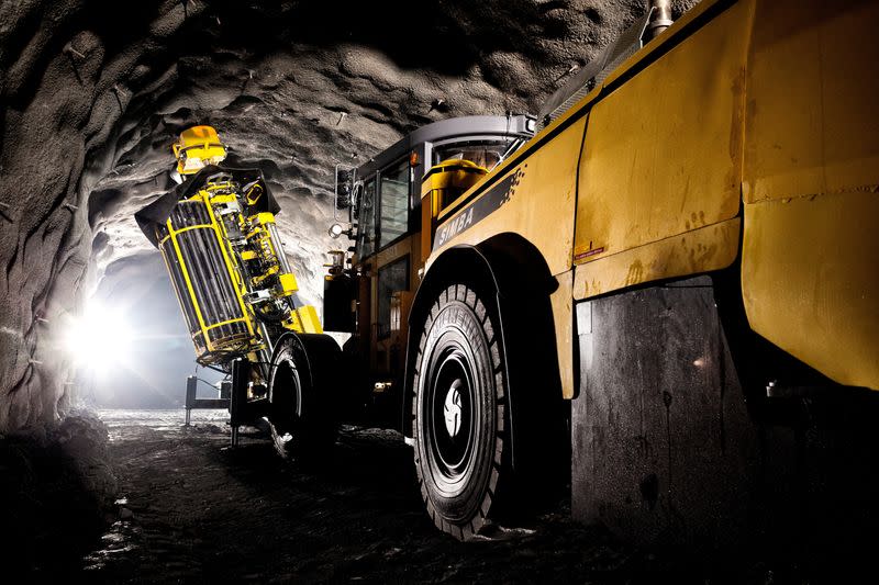 A general view of a drilling rig underground in Malmberget mine