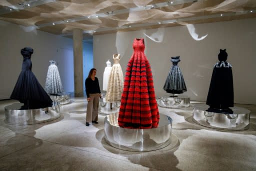 Dresses by Tunisian-born designer Azzedine Alaia, in a collection entitled "Exploring Volume 2017", ahead of a forthcoming exhibition of the designer's work at London Design Museum