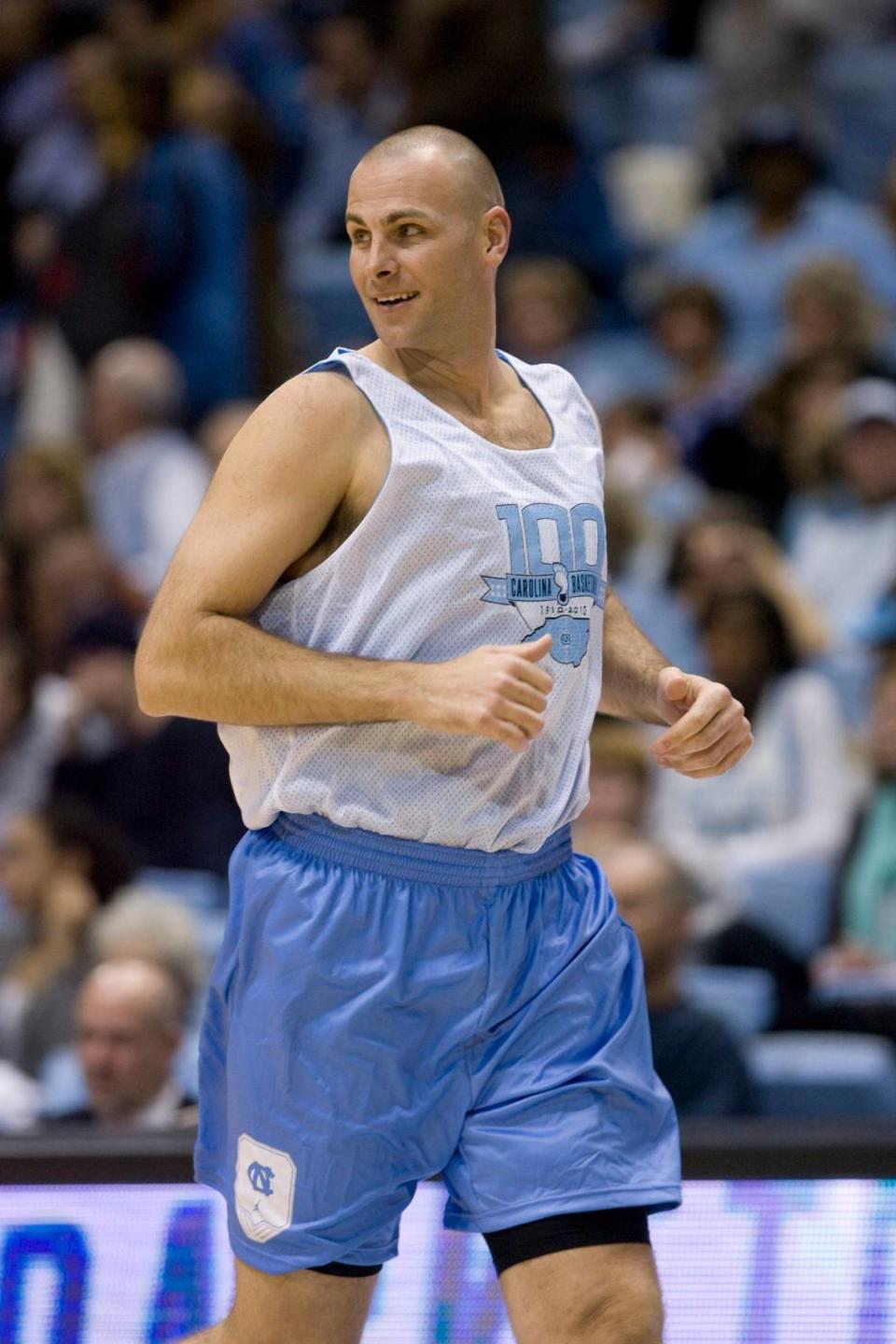 Former Tar Heel Eric Montross plays during the Celebration of a Century on February 12, 2010, at the Smith Center in Chapel Hill, N.C.. ROBERT WILLETT -robert.willett@newsobserver.com Robert Willett/ROBERT WILLETT-rwillett@newsobse