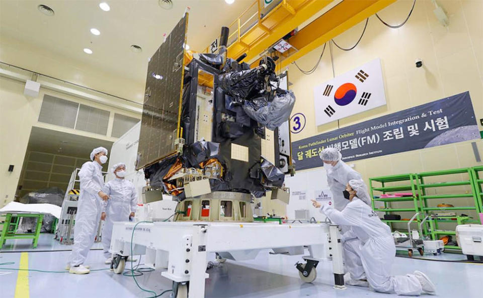 The Korea Pathfinder Lunar Orbiter during final assembly. / Credit: Korea Aerospace Research Institute