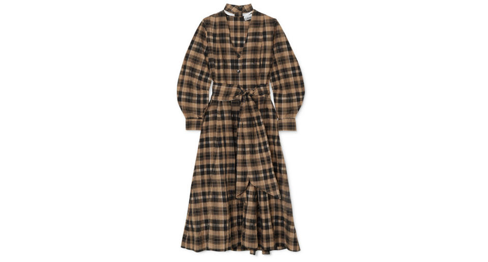 Ganni belted checked seersucker midi dress, £230