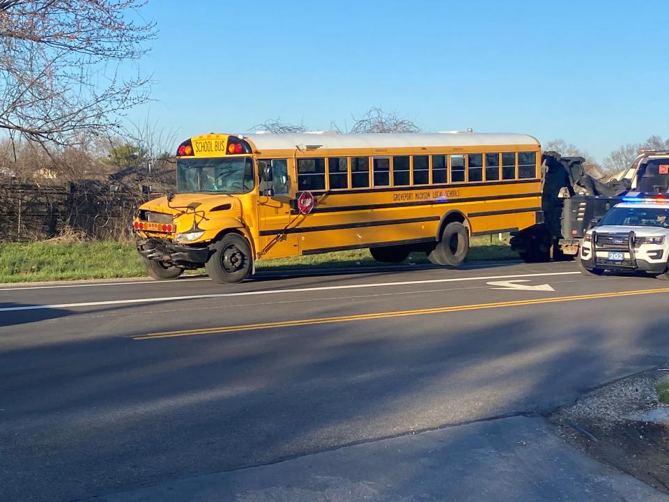 A Groveport Madison school bus was involved in a head-on collision with a Jeep Monday afternoon at Chatterton and Retriever roads on Columbus' Southeast Side.  There were no students on the bus and the bus driver was not injured, but three people in the Jeep were transported to hospitals, police said.