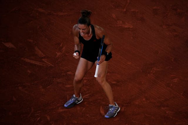 Maria Sakkari roars during her dramatic defeat by Barbora Krejcikova