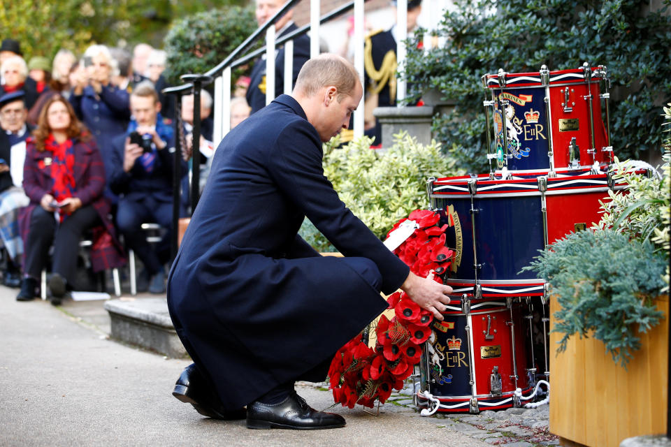 The Duke of Cambridge lays a wreath during the Submariners’ Remembrance Service and Parade (PA)