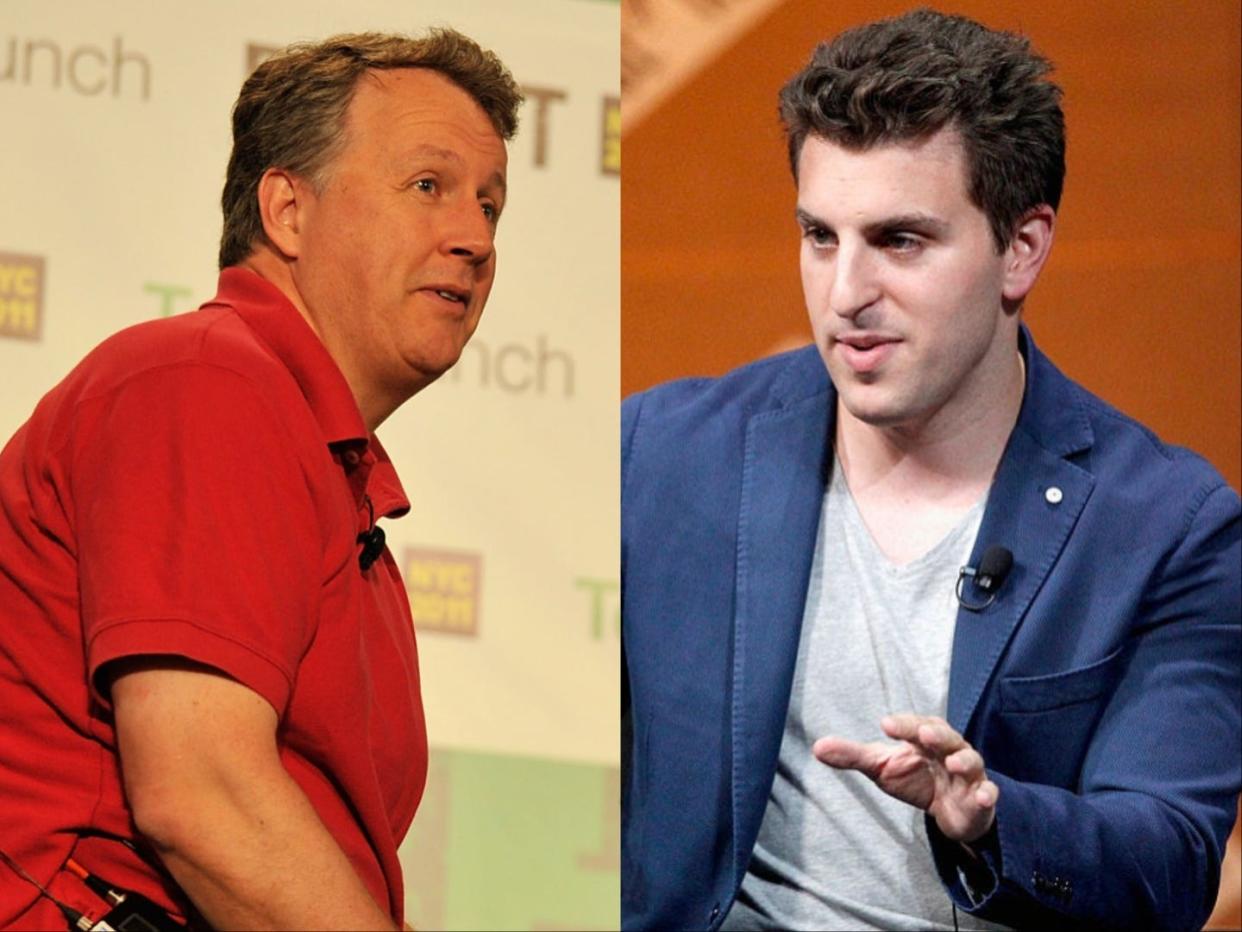 A composite image of Paul Graham and Brian Chesky.