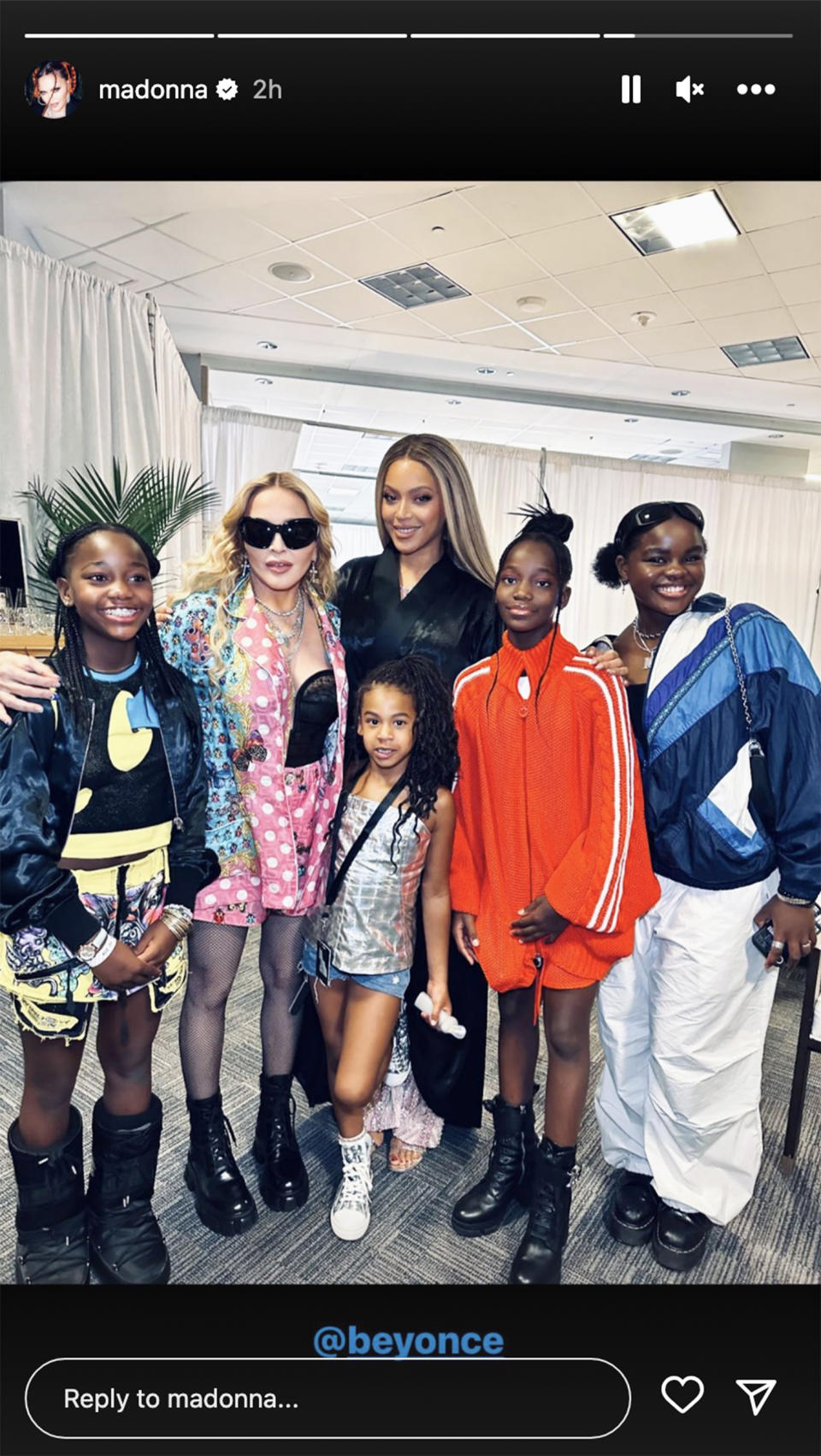 Madonna poses with her daughters while Beyoncé poses with her daughter Rumi. (@madonna via Instagram)