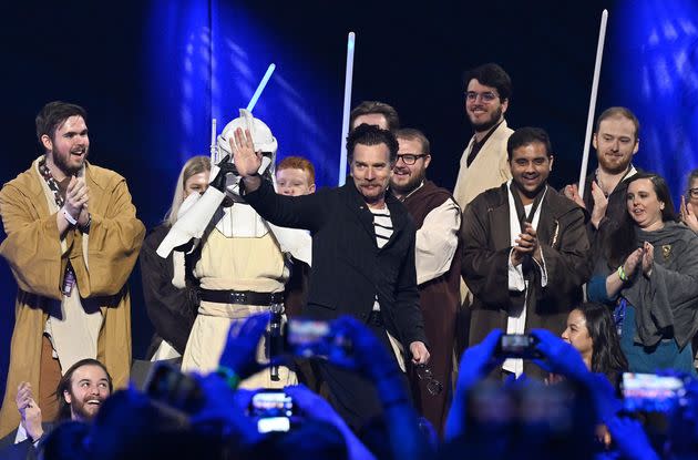 Actor Ewan McGregor surprised fans at the Obo-Wan Kenobi panel at Star Wars Celebration in London on April 9, 2023. 