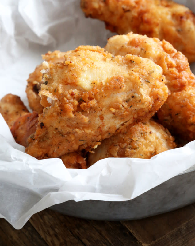 <p>Gluten-Free on a Shoestring</p><p>With 11 not-so-secret herbs and spices, this recipe for gluten-free KFC-style fried chicken is the last fried chicken recipe you'll ever need. </p><p><strong>Get the recipe: </strong><a href="https://glutenfreeonashoestring.com/gluten-free-fried-chicken-kfc-style/" rel="nofollow noopener" target="_blank" data-ylk="slk:Gluten-Free KFC-Style Fried Chicken;elm:context_link;itc:0;sec:content-canvas" class="link rapid-noclick-resp"><strong>Gluten-Free KFC-Style Fried Chicken</strong></a></p>
