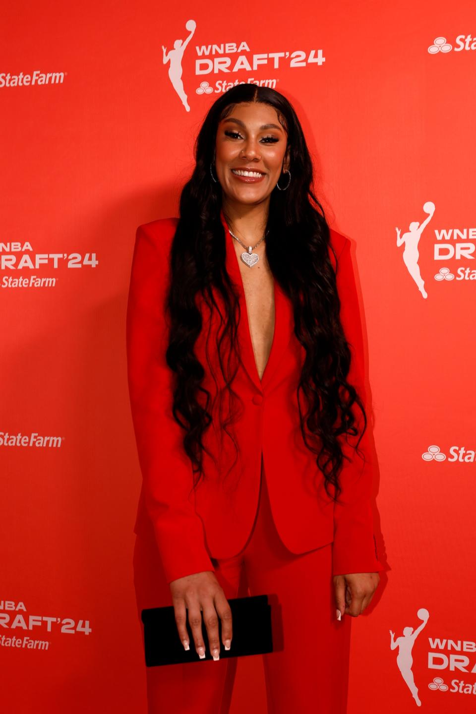 Kamilla Cardoso arrives prior to the 2024 WNBA Draft at Brooklyn Academy of Music on April 15, 2024 in New York City. 