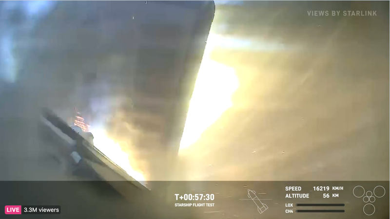 The front flap torn during the descent.  - Screenshot: SpaceX