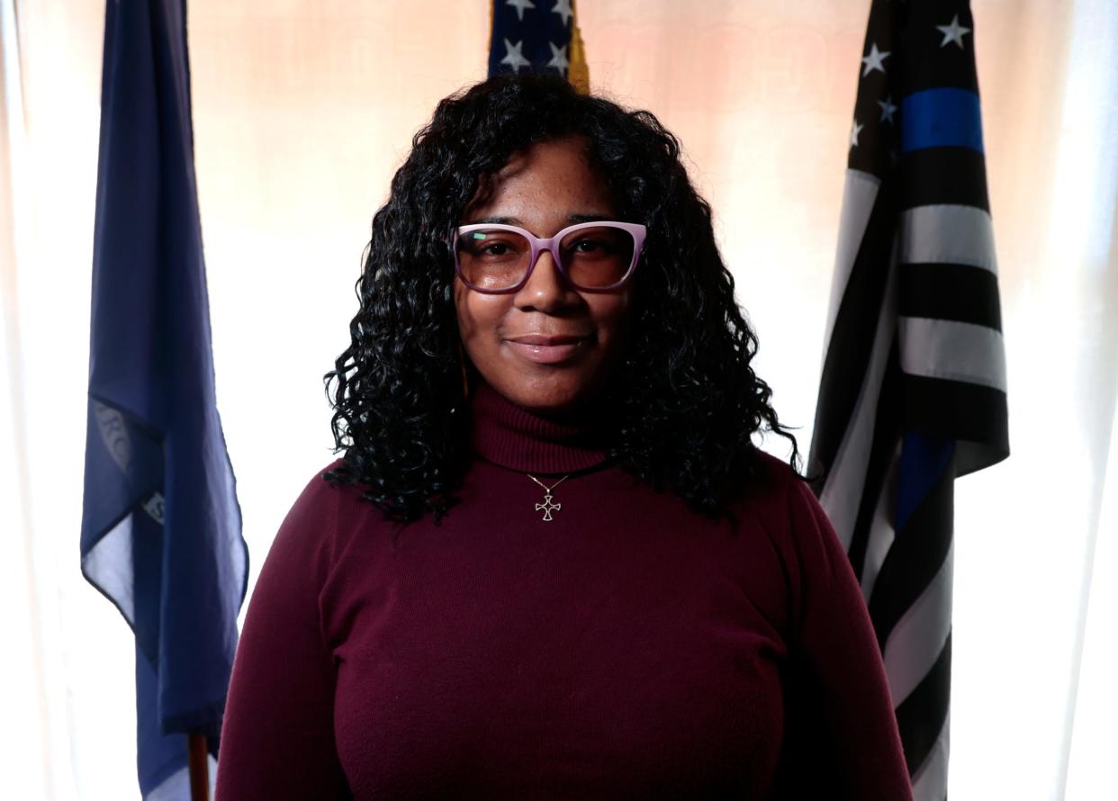 Kristina Karamo, the chairperson of the Michigan Republican Party inside a Macomb County Republican office at a strip mall in Clinton Township on April 11, 2023.