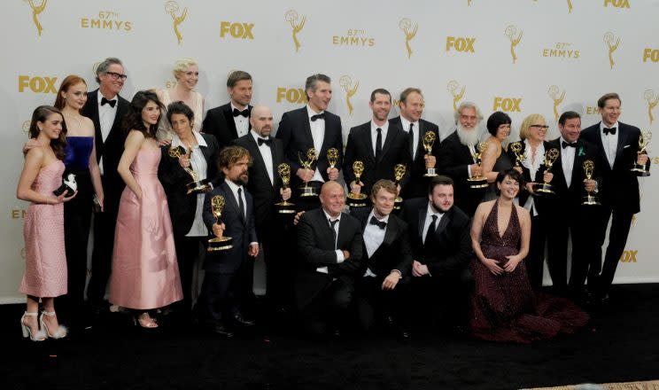 Just a portion of the massive cast on 'Game of Thrones' at the 2015 Primetime Emmy Awards (Photo By: Elizabeth Goodenough/Everett Collection) 