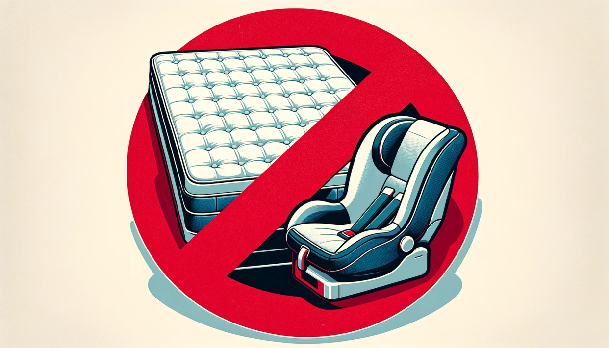 AI-generated image of a car seat and mattress as things you should never buy used