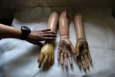 Prosthetics are seen at the Artificial Limb Centre in Basra, Iraq February 28, 2018. REUTERS/Essam Al-Sudani