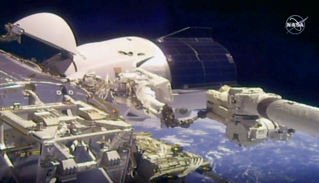 Glover and Hopkins went spacewalking to install a high-speed data link outside the space station