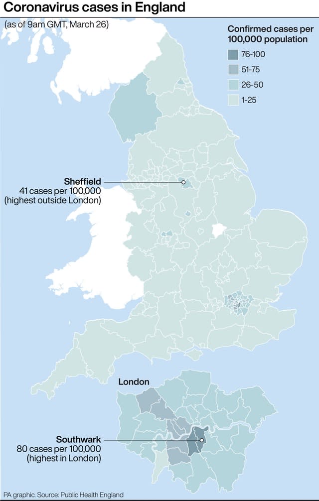 Coronavirus cases in England