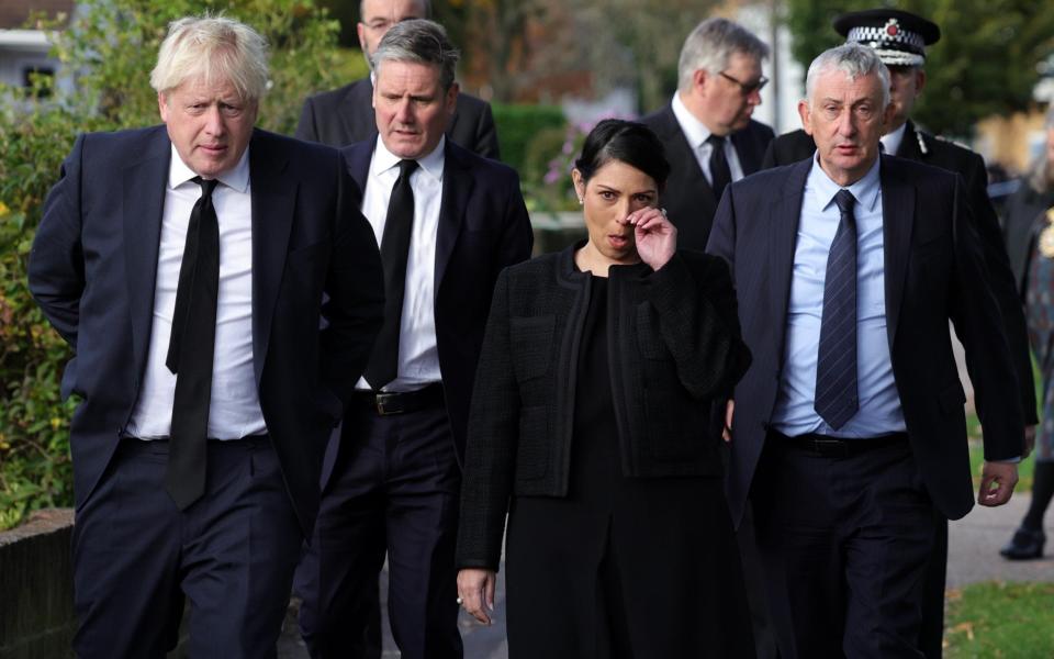 Priti Patel and Sir Lindasy Hoyle had joined Boris Johnson and Sir Keir Starmer to lay floral tributes at the murder scene on Saturday - Andrew Parsons / No10 Downing Street