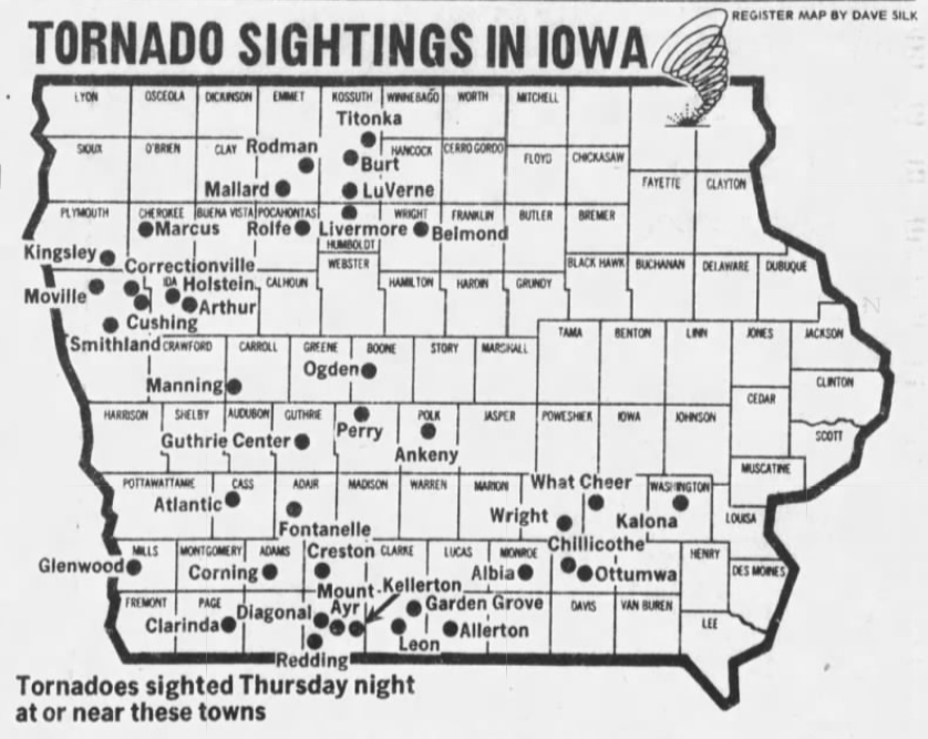 On June 7, 1984, at least 21 tornadoes touched down in Iowa during what meteorologists called a "severe weather outbreak" — marking the highest number of tornadoes in during one event at the time, according to officials from the National Weather Service Des Moines.