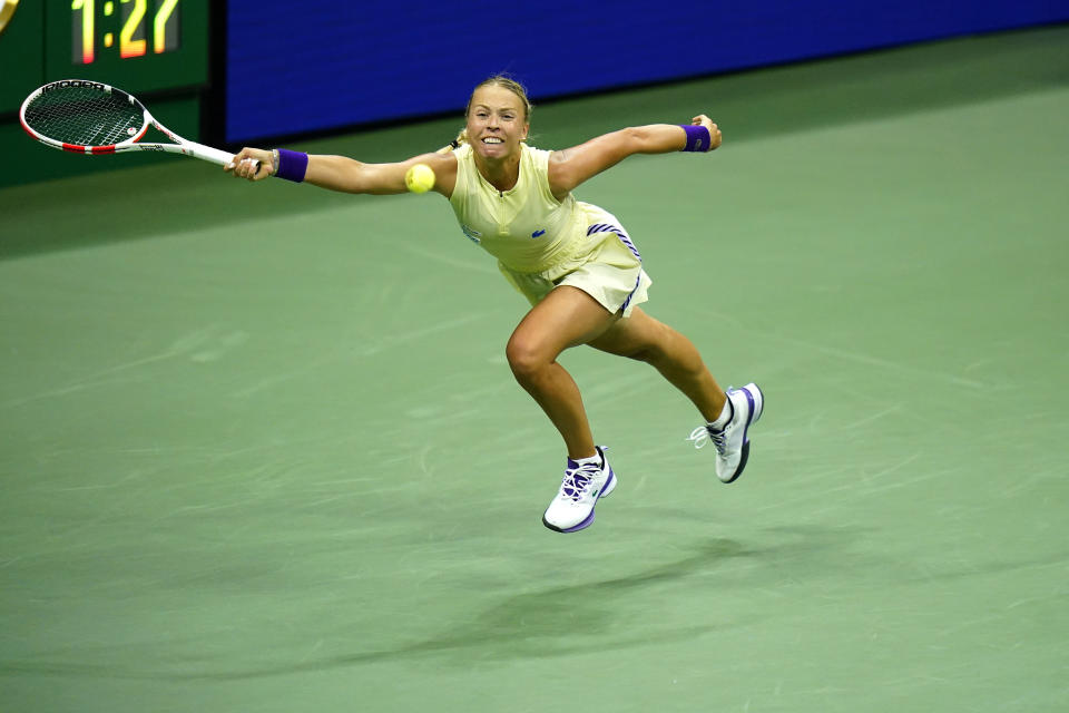 Anett Kontaveit, of Estonia, competes against Serena Williams, of the United States, during the second round of the U.S. Open tennis championships, Wednesday, Aug. 31, 2022, in New York. (AP Photo/Frank Franklin II)