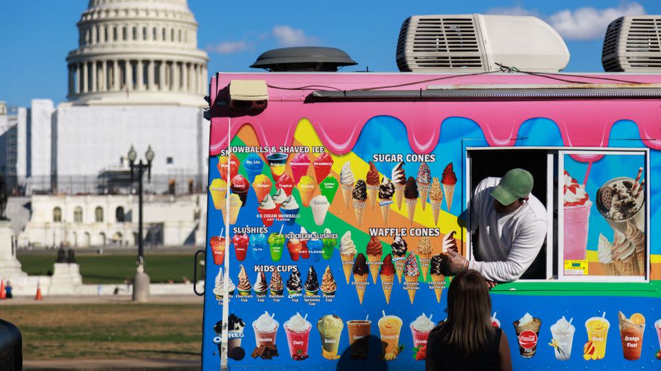 A person buys ice cream near the US Capitol during a heat wave this winter.  - Bryan Olin Dozier/NurPhoto/Shutterstock