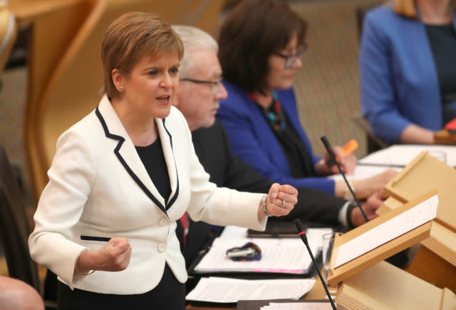 First Minister Nicola Sturgeon making her statement to MSPs on Wednesday (Jane Barlow/PA)