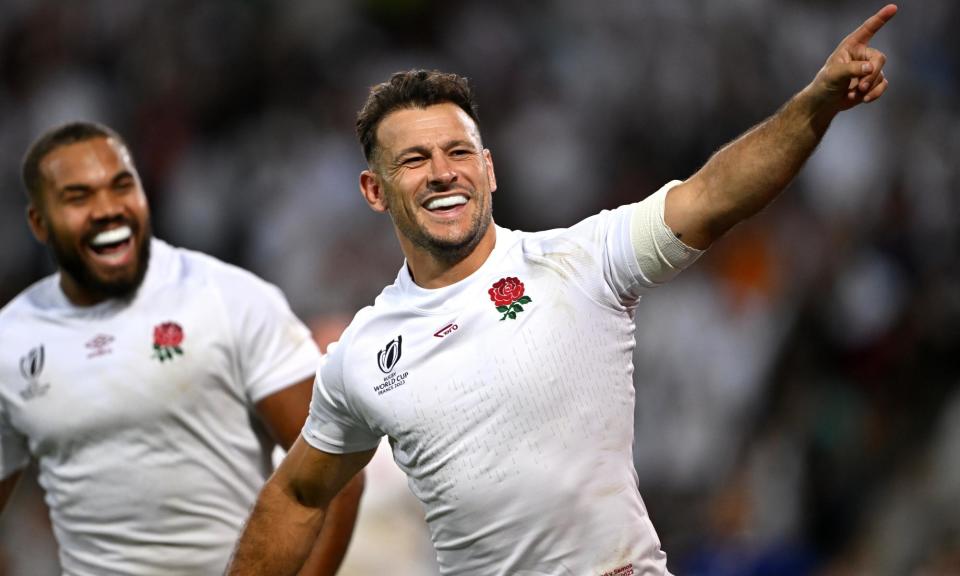 <span>Danny Care, pictured after scoring a try against Samoa in the 2023 World Cup, is relishing his new elder statesman role with England. </span><span>Photograph: Mike Hewitt/Getty Images</span>