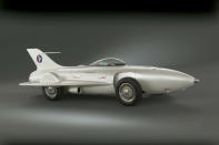 <p>In the 1950s, General Motors designed a series of four concept cars under the label ‘Firebird’. They are directly inspired by aircraft fighters of the period, incorporating fluid silhouettes, cockpit seats, and jet engine technology into their designs. Through the metaphor of flying, they suggest a future in which driving is a fluid almost flight-like experience. Subsequent iterations of the Firebird also imagined a future of autonomous driving, long before the technology was available.<br>General Motors Firebird I (XP-21), 1953 © General Motors Company, LLC (V&A Museum) </p>