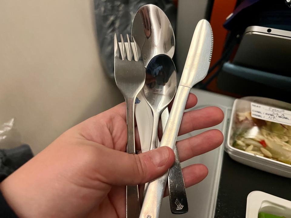Nice, silver cutlery was served with dinner.