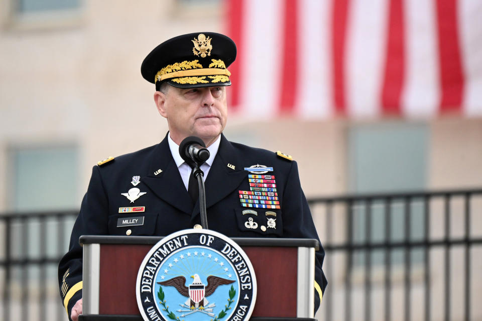 Image: Chairman of the Joint Chiefs of Staff General Mark Milley gives remarks during the 19th annual September 11 observance ceremony at the Pentagon in Arlington (Erin Scott / Reuters)